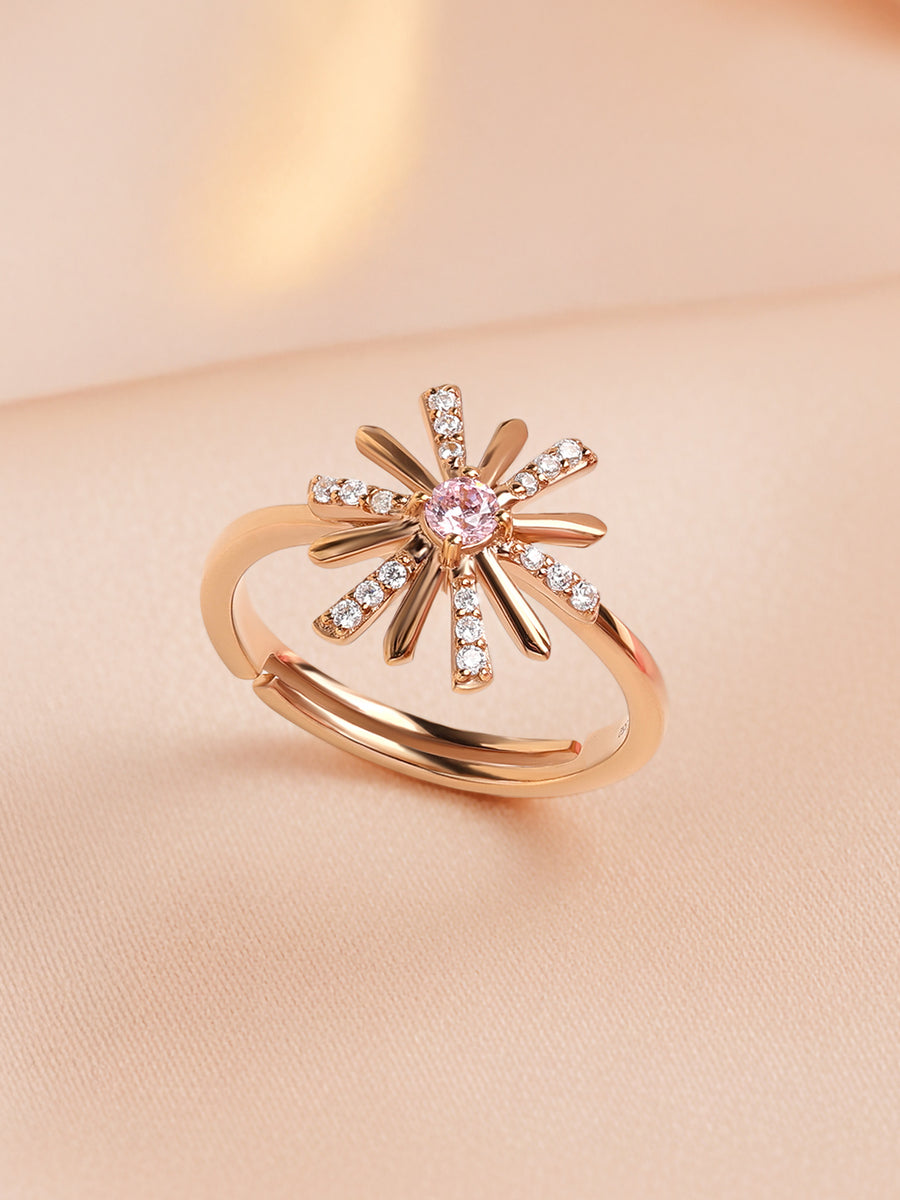 Rose Gold Pink Sparkles Adjustable Ring