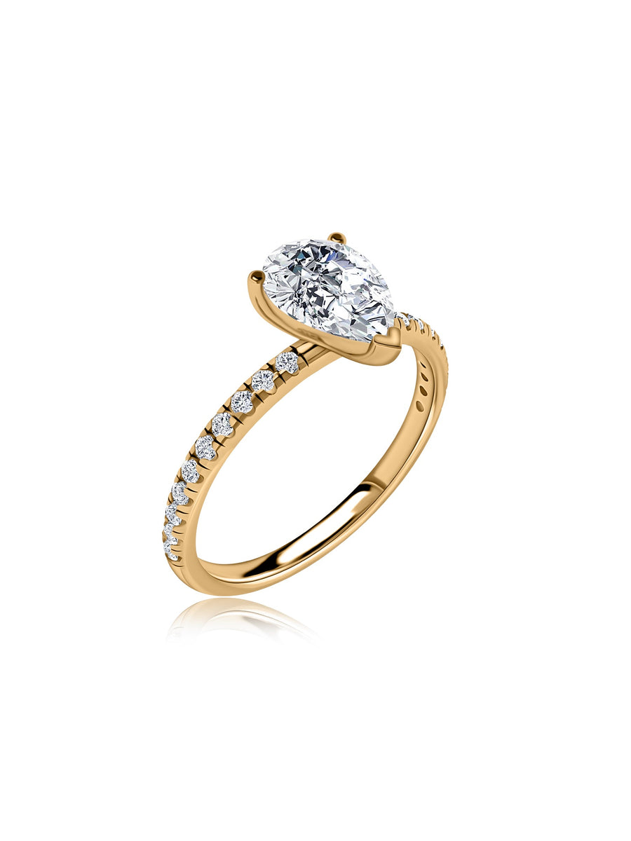 Golden Whisper Pear Diamond Solitaire Ring
