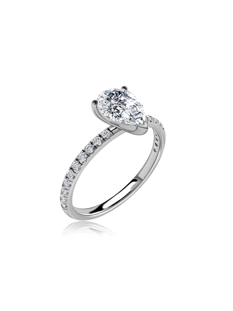 Golden Whisper Pear Diamond Solitaire Ring
