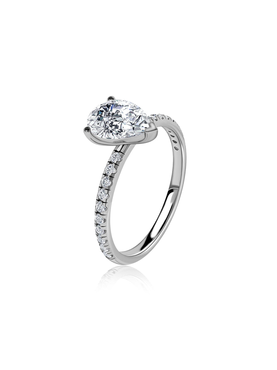 Golden Whisper Pear Diamond Solitaire Ring