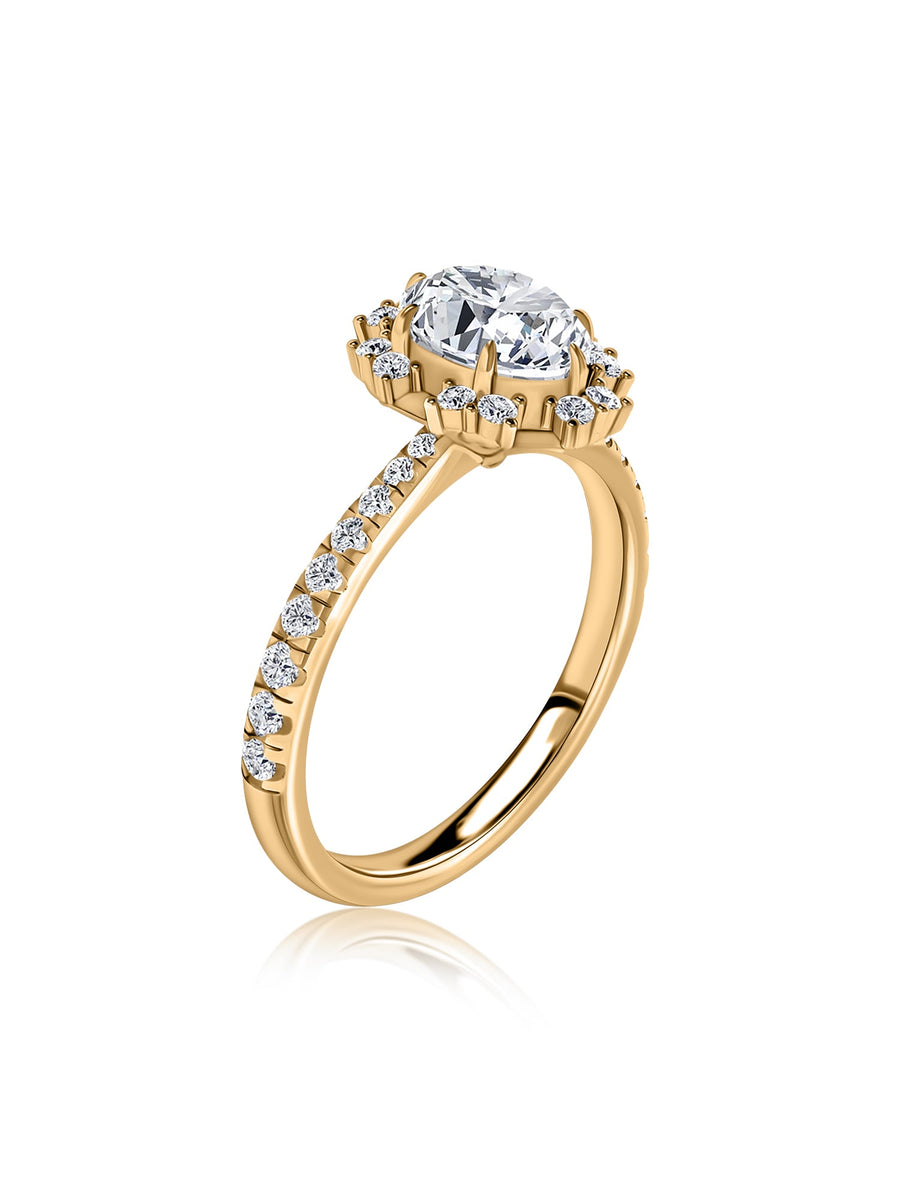 Golden Bloom Oval Halo Diamond Ring