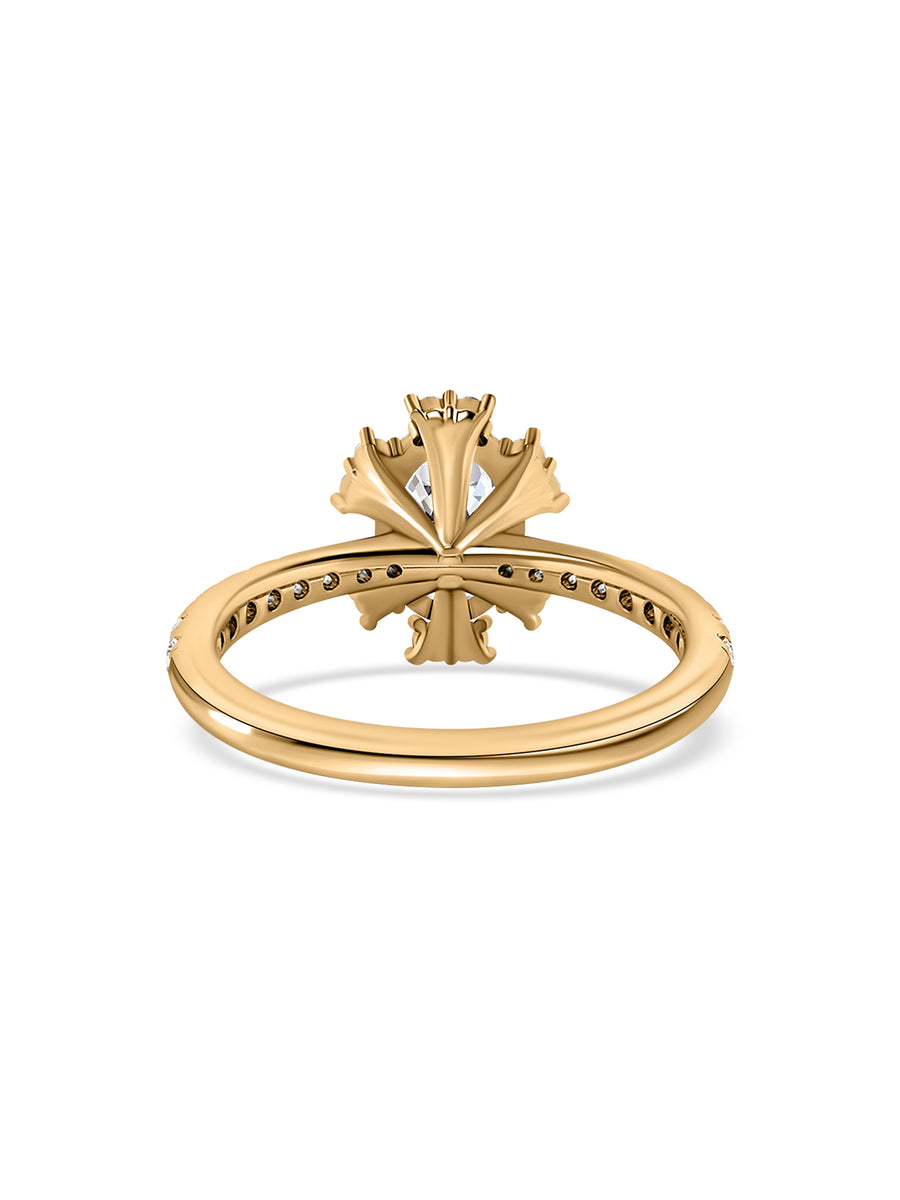 Golden Bloom Oval Halo Diamond Ring