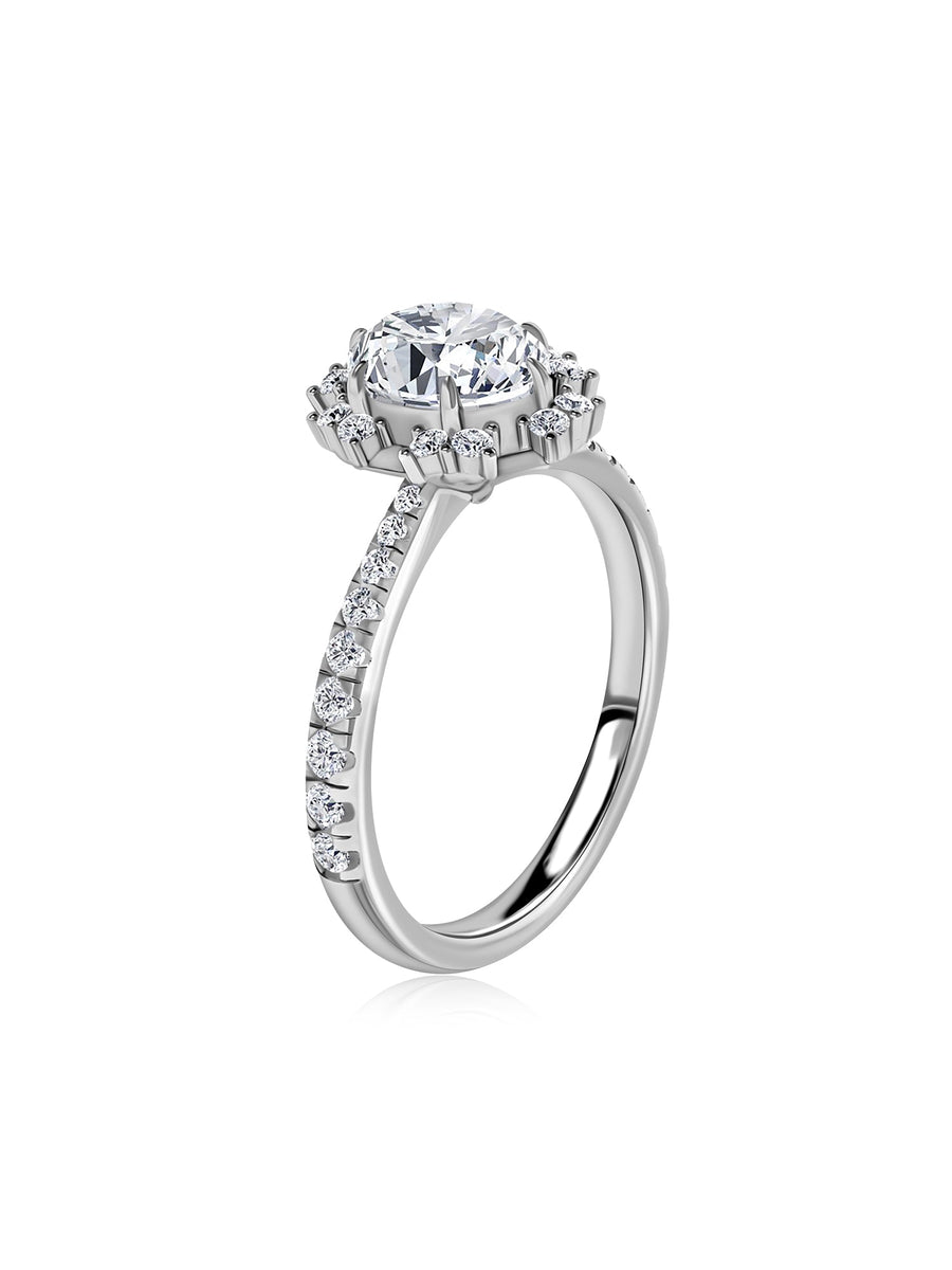 Golden Bloom Oval Halo Diamond Ring