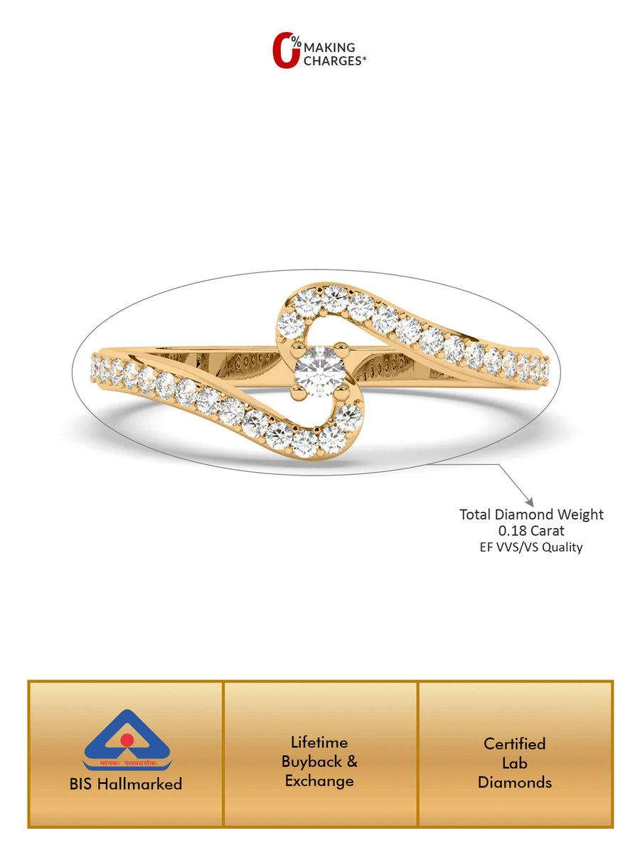 Lab Grown Wave Diamond Ring In Gold