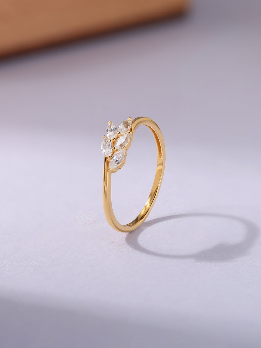 Natural White Zircon Dew Leafy Ring
