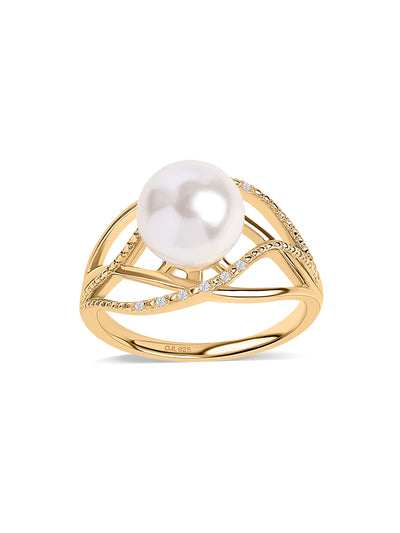 Pearl Gold Plated Crossover Ring for Women