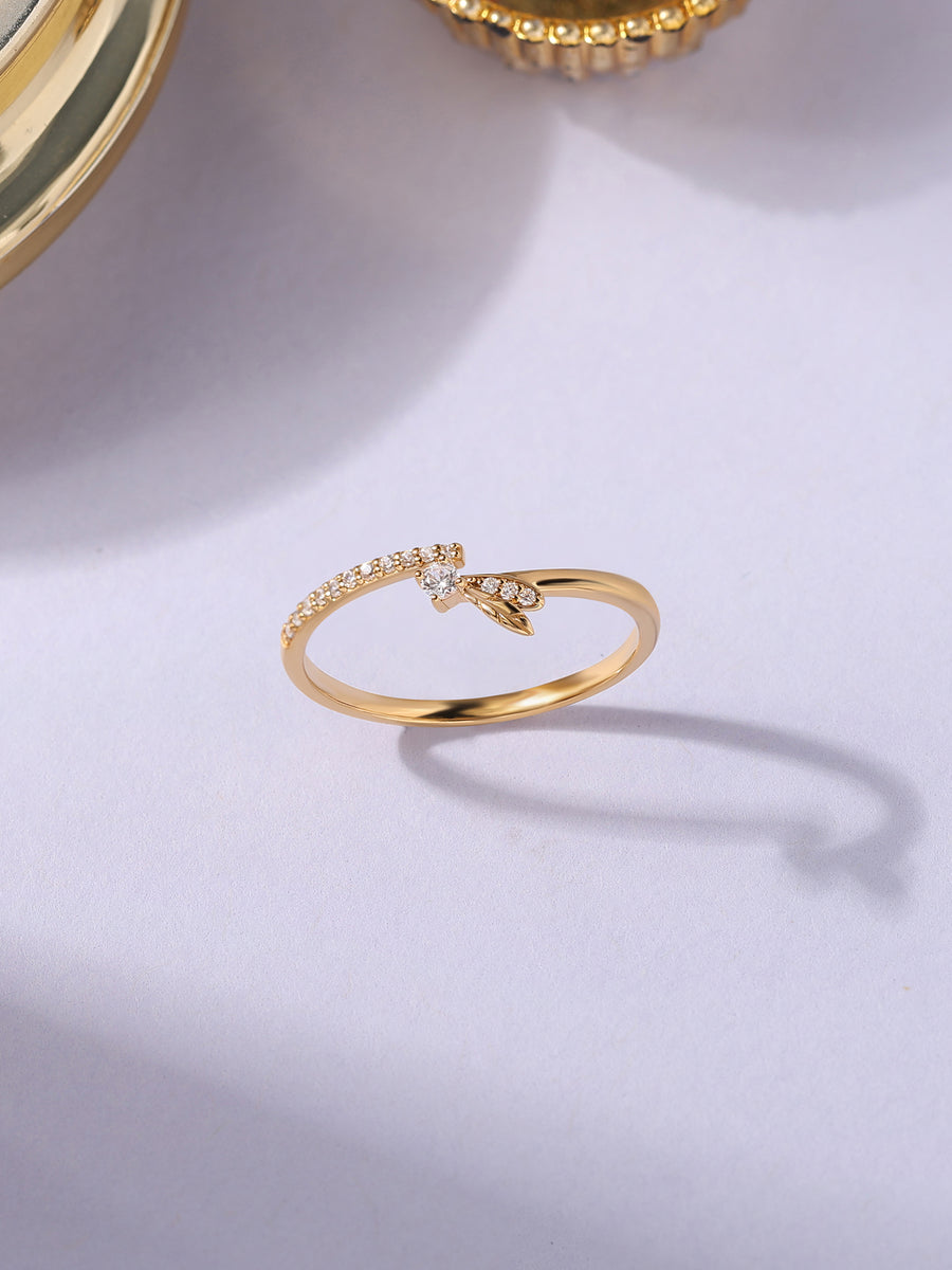 Golden Leaf Trail Gold Plated Silver Ring