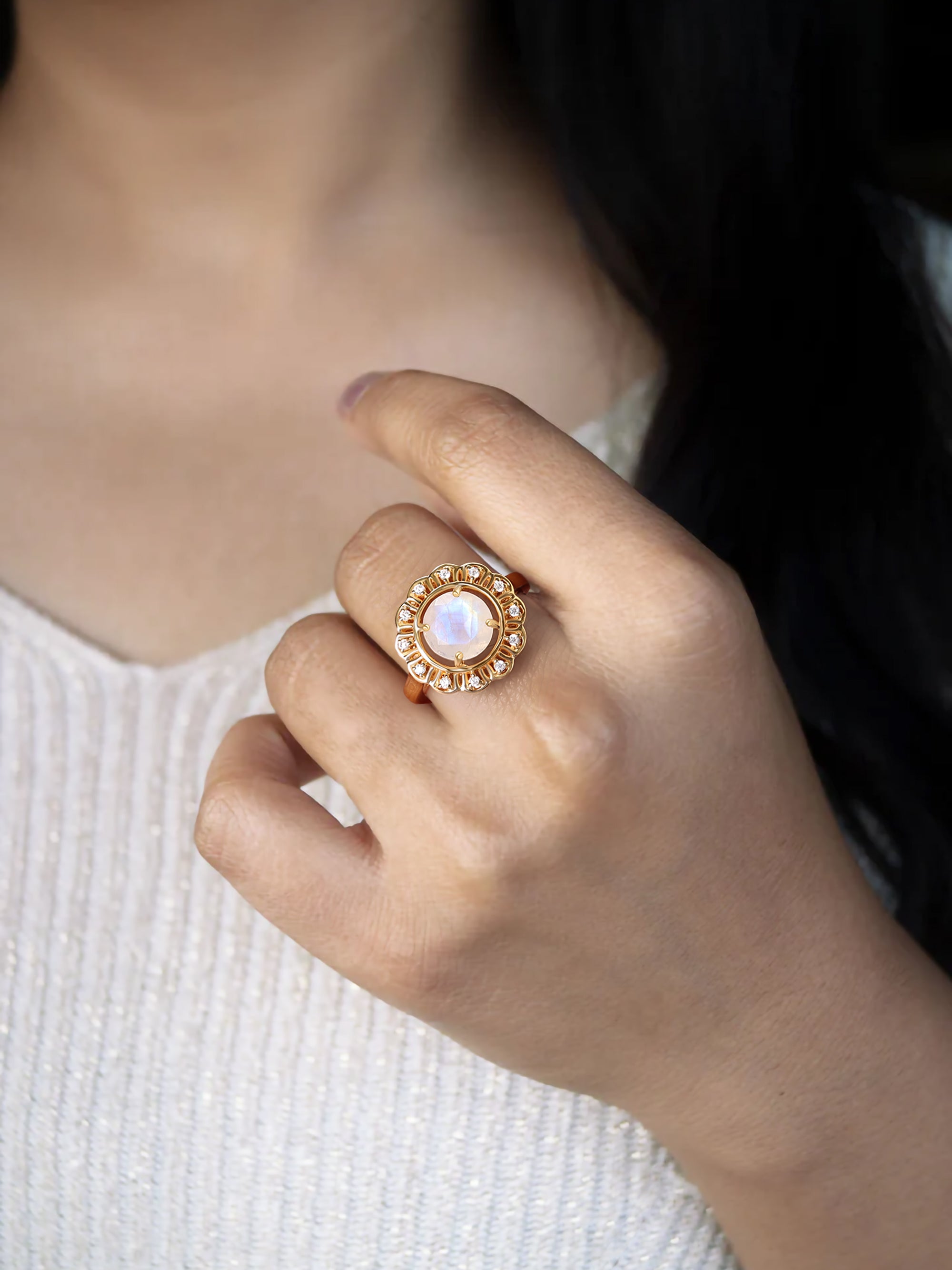 Pearlina Rainbow Moonstone Ring For Women