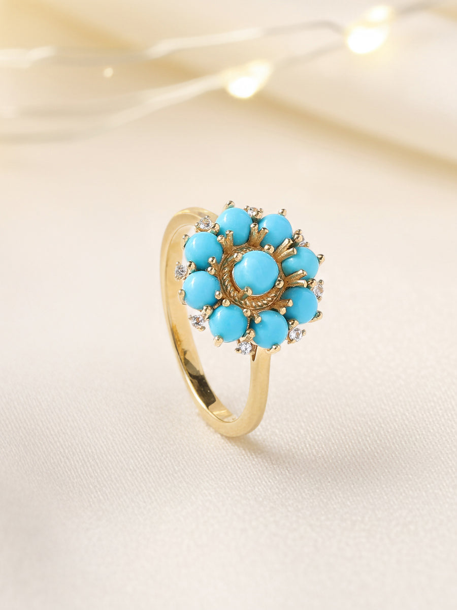 Turquoise Beads Flower Ring
