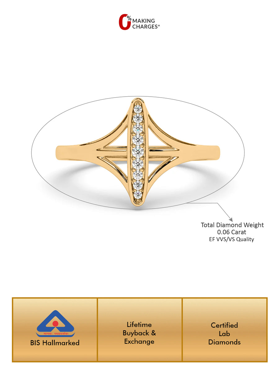 Lab Grown Bar Diamond Ring In Gold