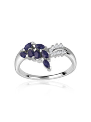 Twilight Leaf Natural Blue Sapphire Silver Ring