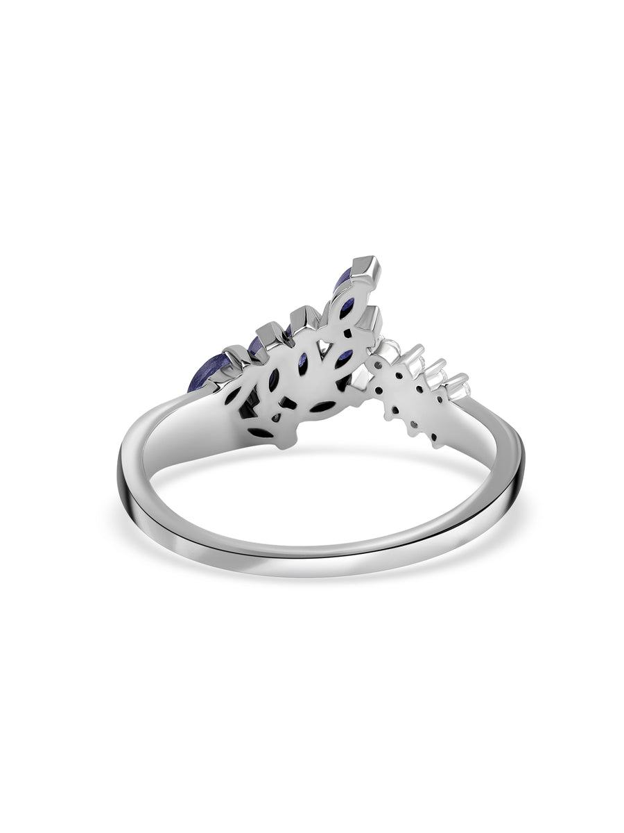 Twilight Leaf Natural Blue Sapphire Silver Ring