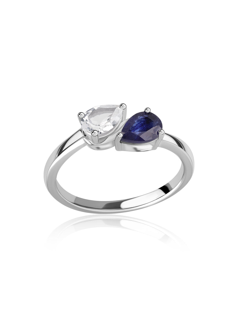 Royal Teardrop Blue Sapphire Silver Ring