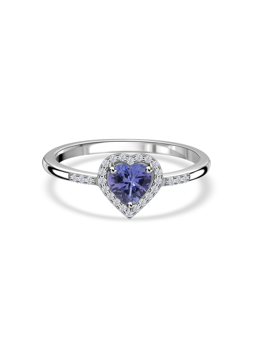Tanzanite Vintage Heart Halo Silver Ring
