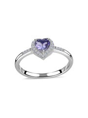 Tanzanite Vintage Heart Halo Silver Ring