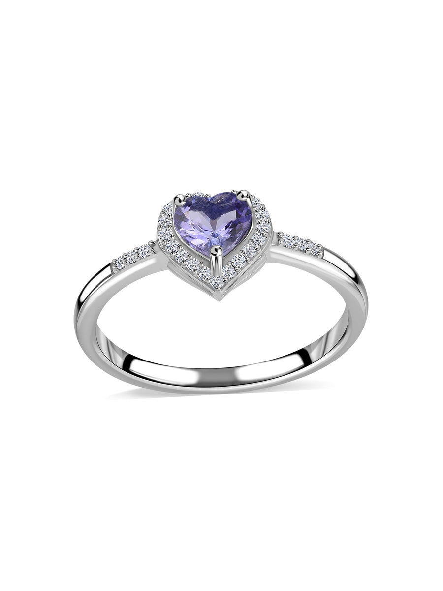 Tanzanite Vintage Heart Halo Silver Ring