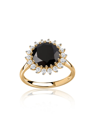 Midnight Halo Natural Black Spinel Gold Plated Ring for Women