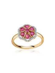 Blooming Ruby Floral Silver Ring