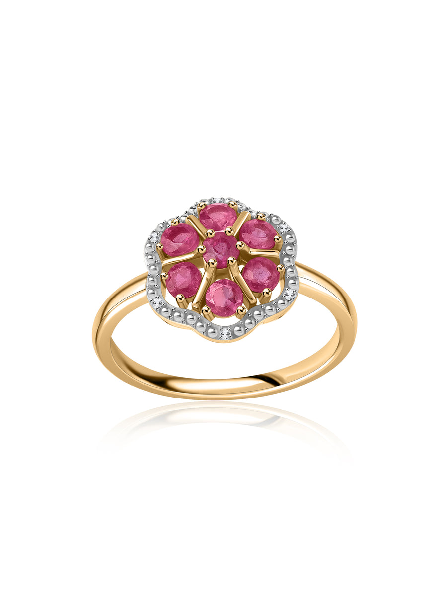 Blooming Ruby Floral Silver Ring
