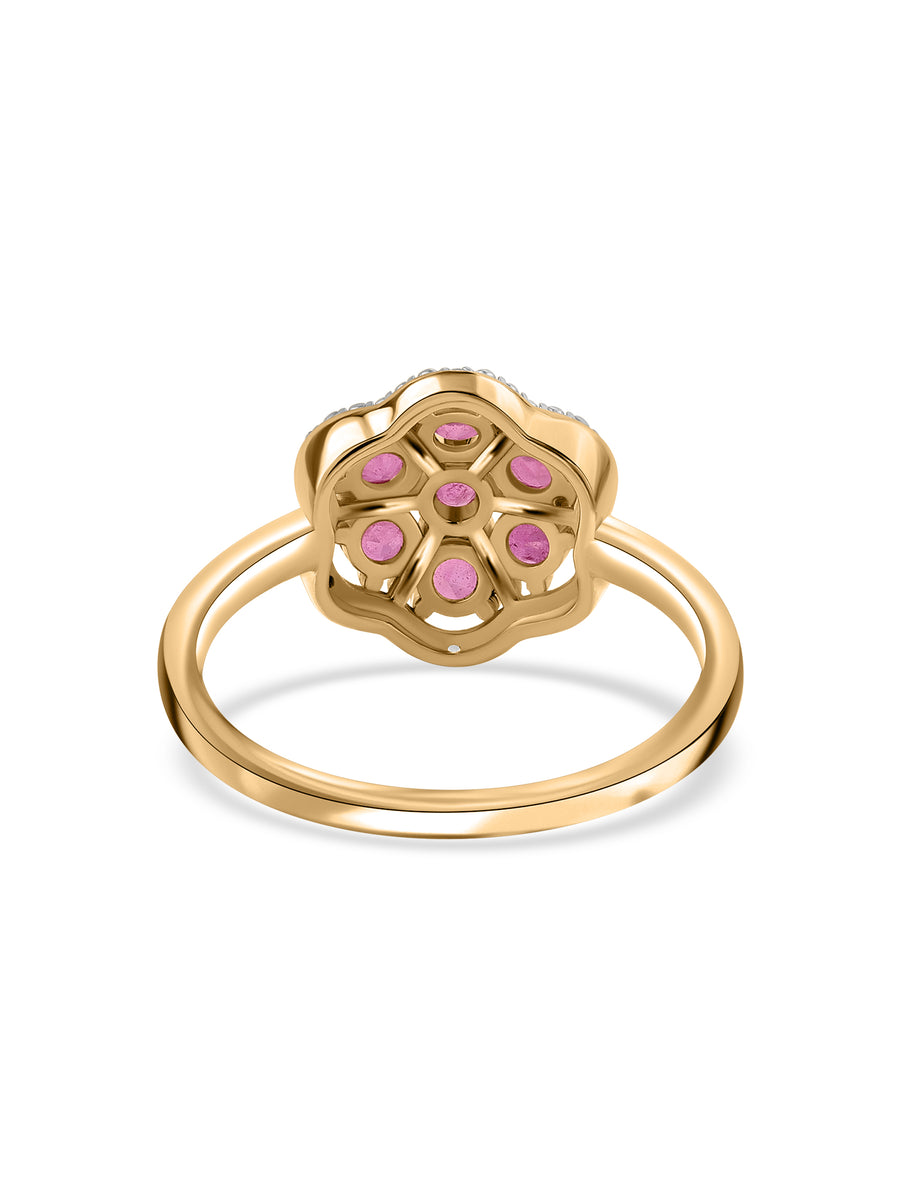 Blooming Ruby Floral Silver Ring