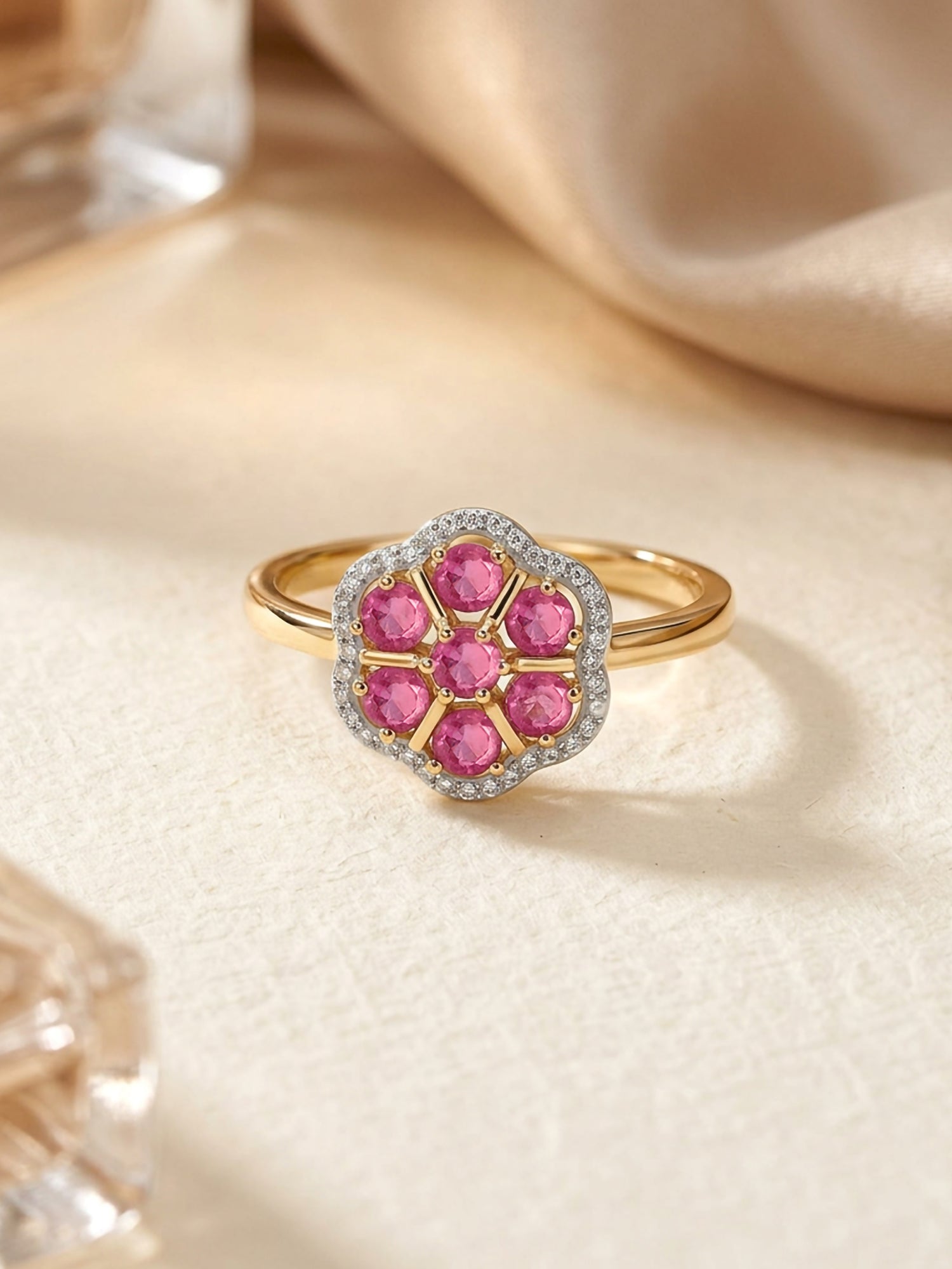 Blooming Ruby Floral Silver Ring