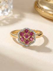Blooming Natural Ruby Floral Silver Ring