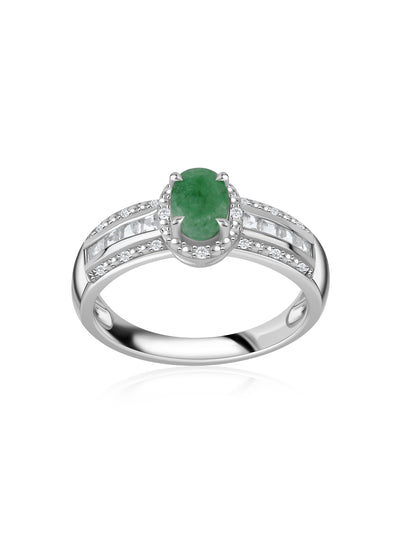 Verdant Majesty Natural Emerald Silver Ring