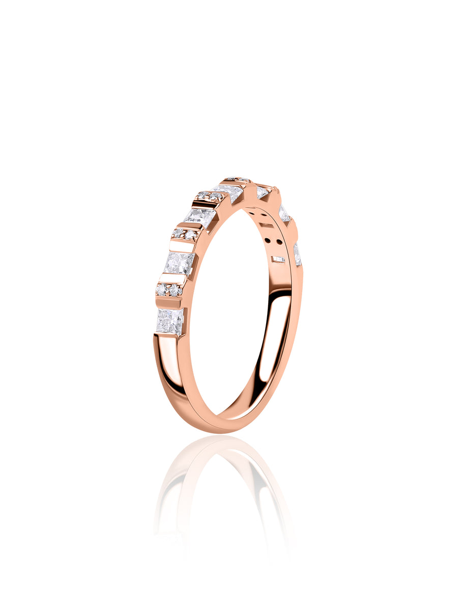 Princess & Round Diamond Bar Ring