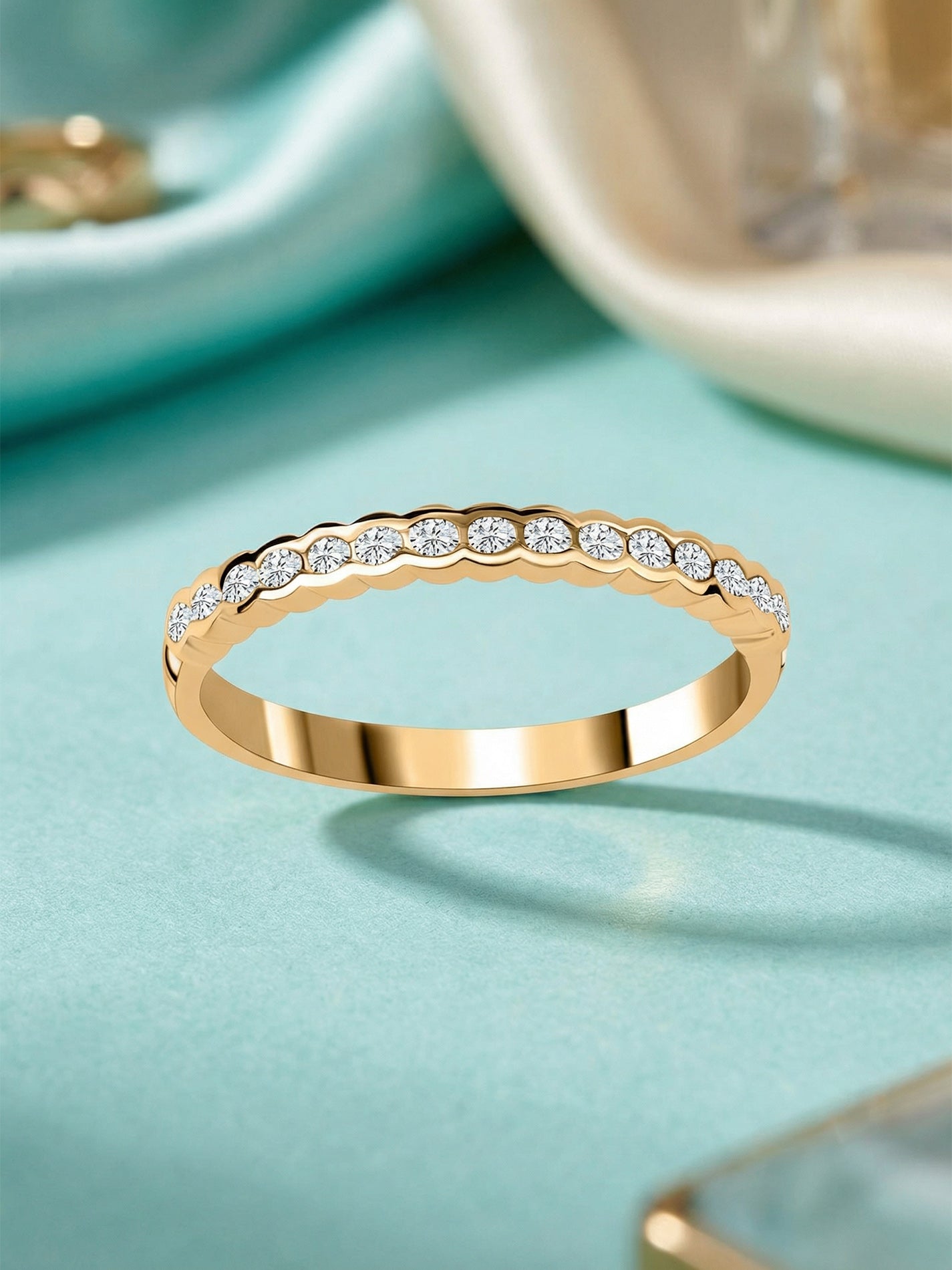 Semi Bezel Diamond Wedding Band Ring