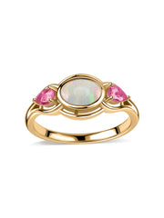 Natural Opal & Pink Tourmaline Trio Gold Ring