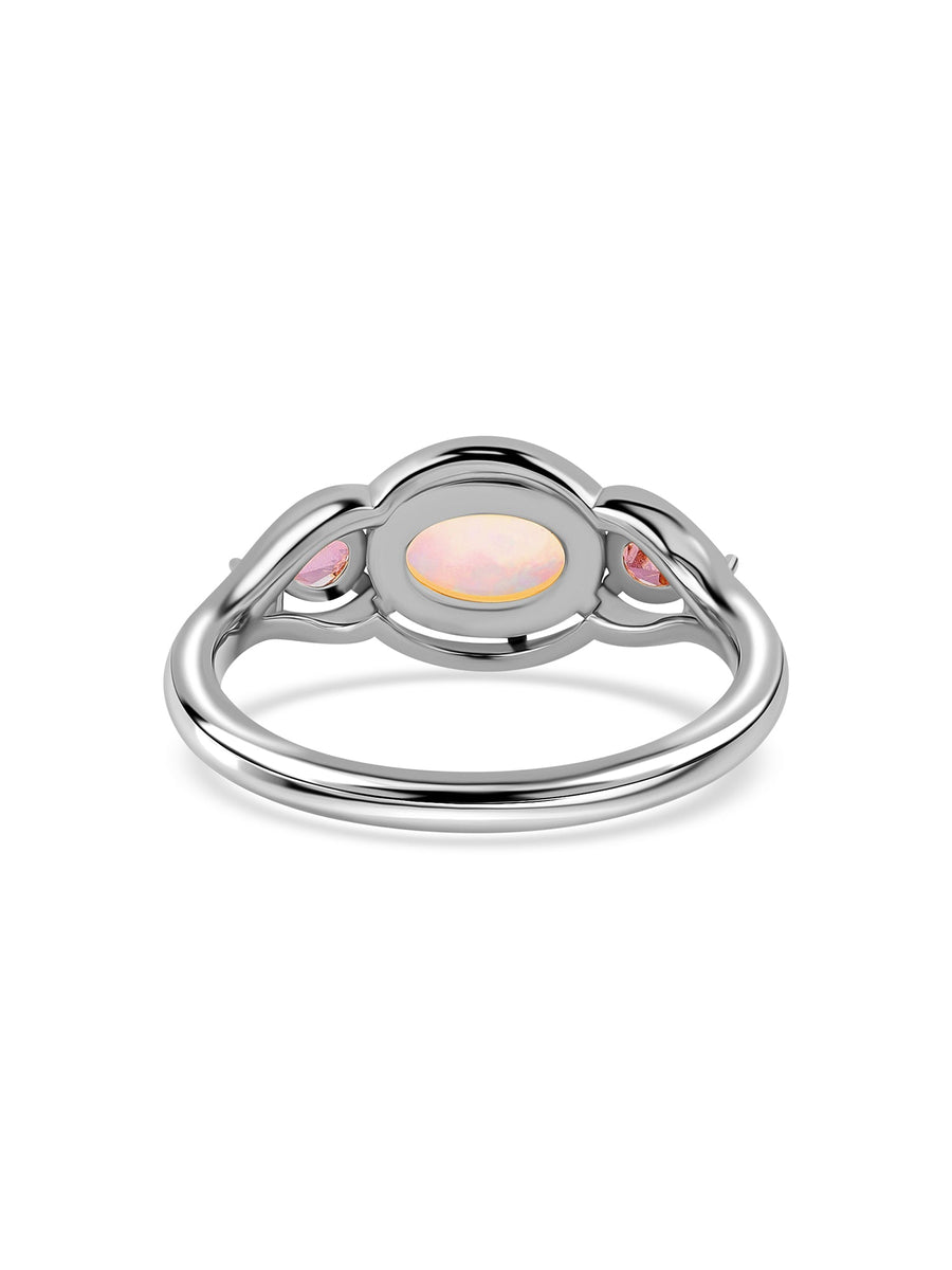 Natural Opal & Pink Tourmaline Trio Gold Ring