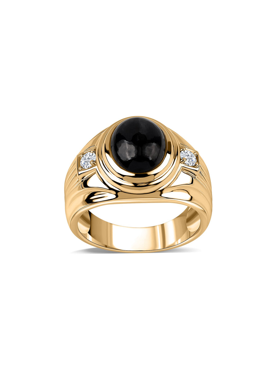 Mystic Midnight Black Star Sapphire & Diamond Gold Ring