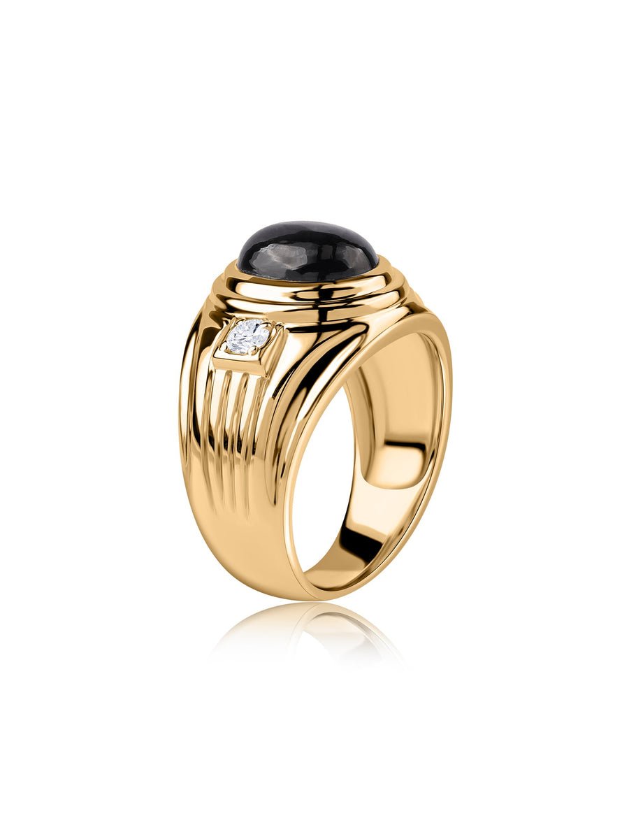 Mystic Midnight Black Star Sapphire & Diamond Gold Ring