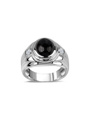 Mystic Midnight Black Star Sapphire & Diamond Gold Ring