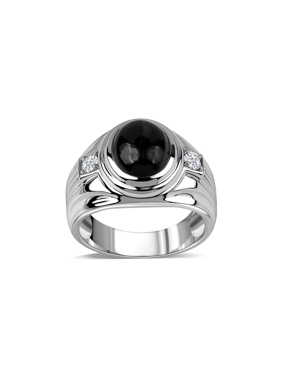 Mystic Midnight Black Star Sapphire & Diamond Gold Ring