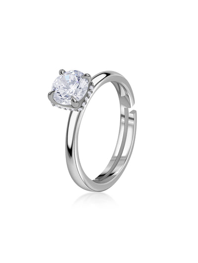 Adjustable Solitaire Silver Ring for Women
