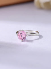 Silver Pink CZ Solitaire Ring