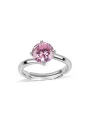 Silver Pink CZ Solitaire Ring