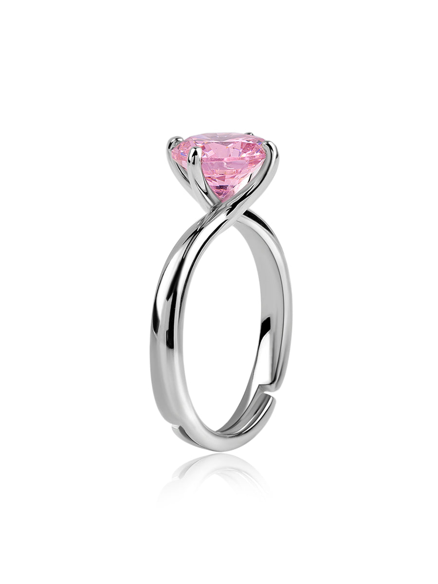 Silver Pink CZ Solitaire Ring