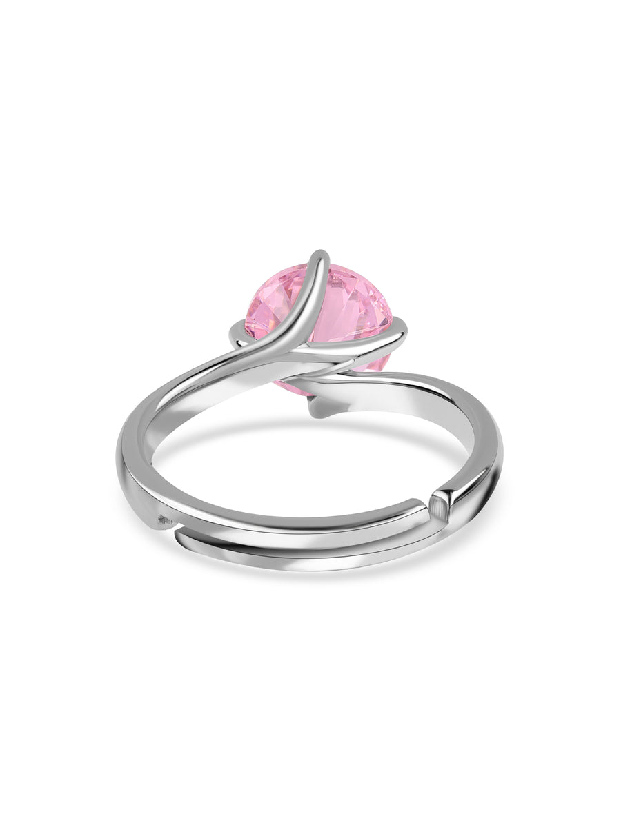 Silver Pink CZ Solitaire Ring