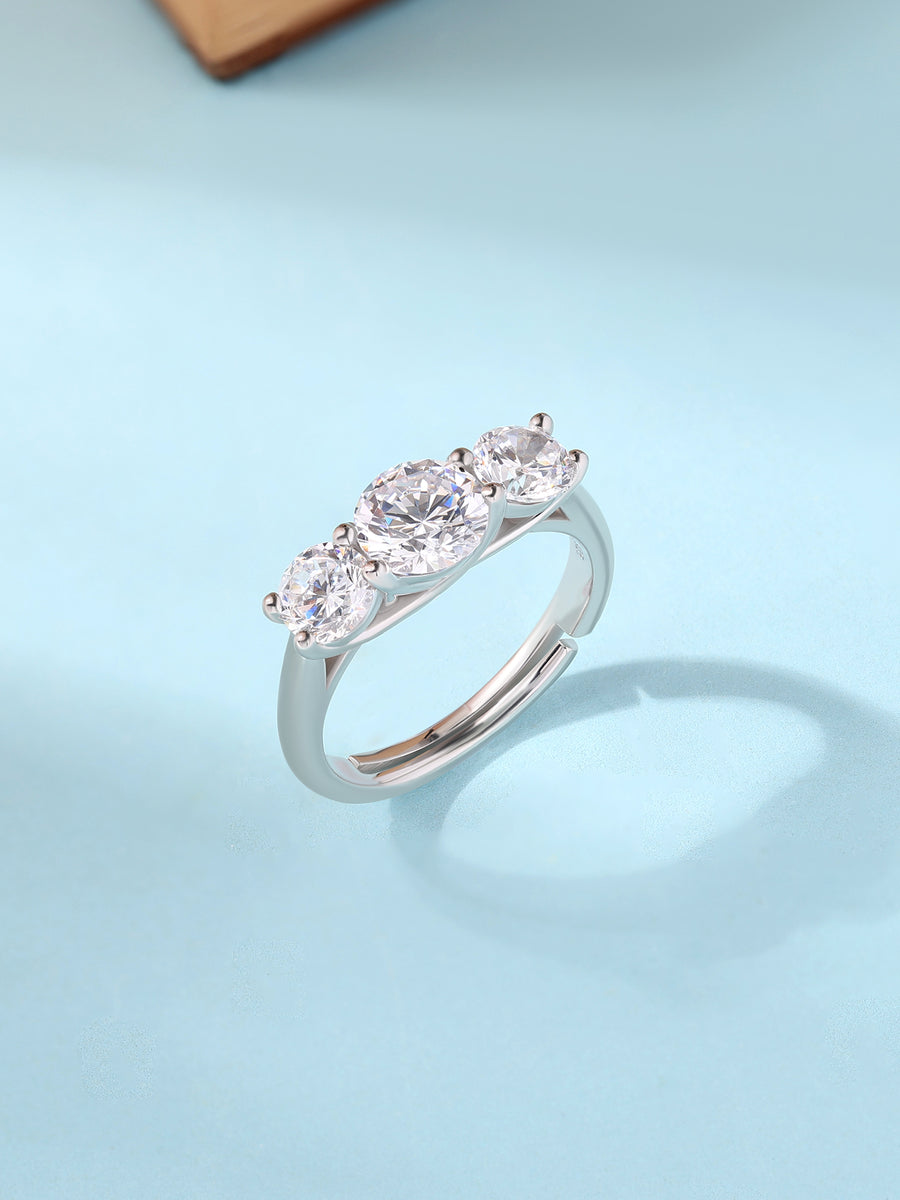 Elegant Three-Stone Adjustable Silver Ring