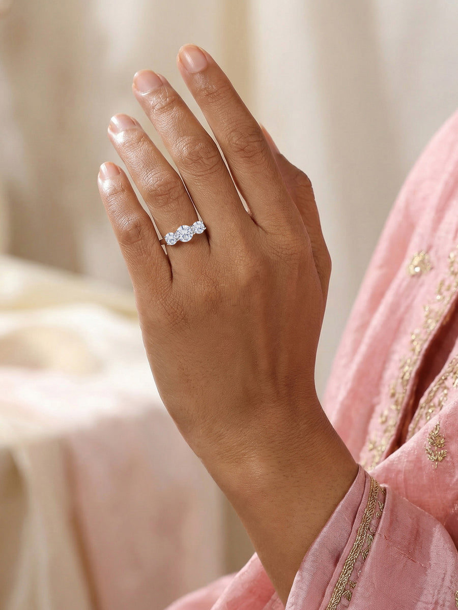 Elegant Three-Stone Adjustable Silver Ring