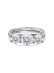 Elegant Three-Stone Adjustable Silver Ring