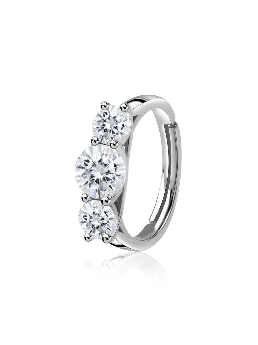 Elegant Three-Stone Adjustable Silver Ring