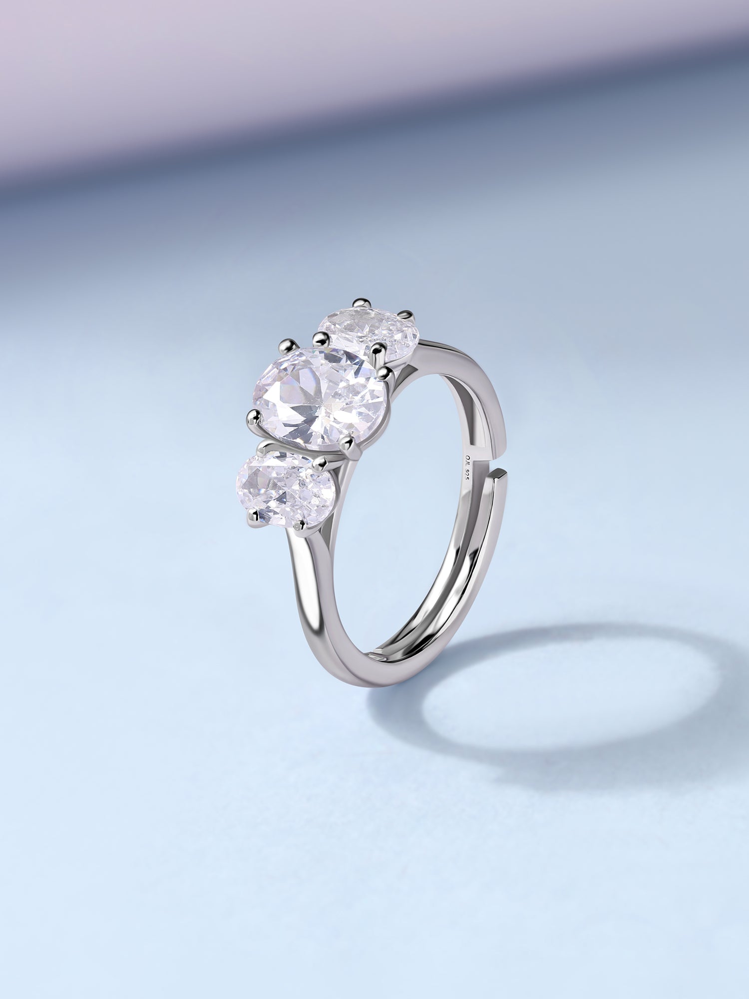 Promise Ring in Silver with Oval CZ Stones