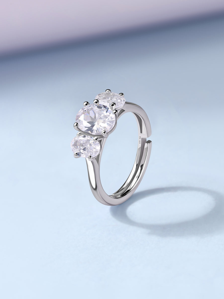 Promise Ring in Silver with Oval CZ Stones