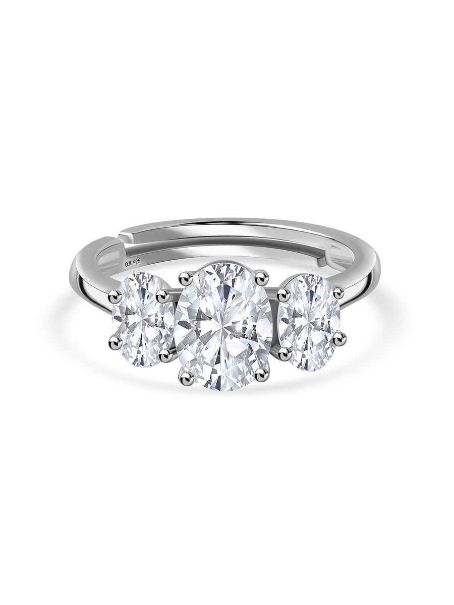 Promise Ring in Silver with Oval CZ Stones