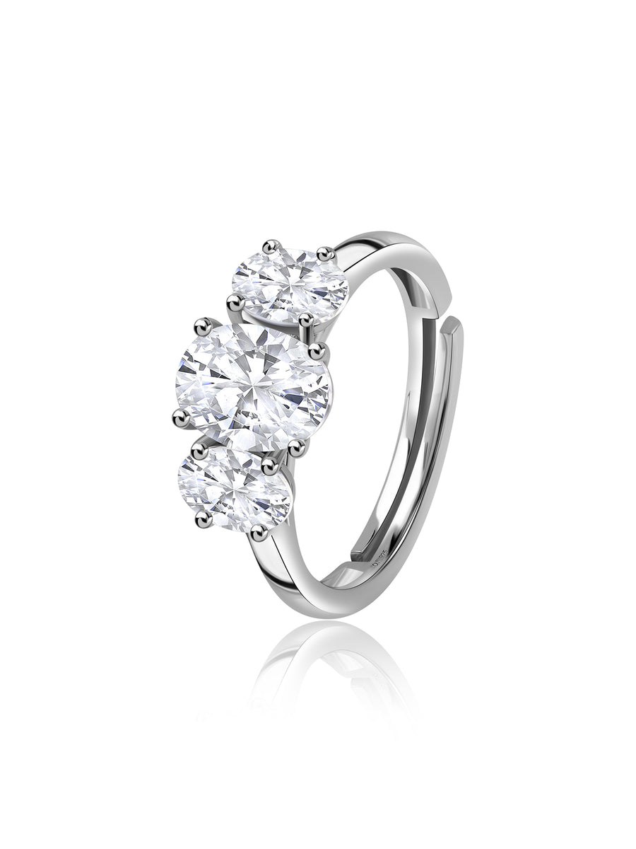 Promise Ring in Silver with Oval CZ Stones