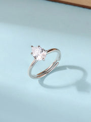 Solitaire CZ Pear Adjustable Silver Ring