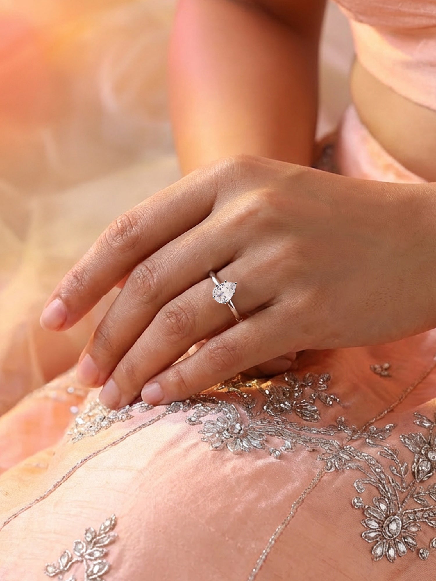 Solitaire CZ Pear Adjustable Silver Ring